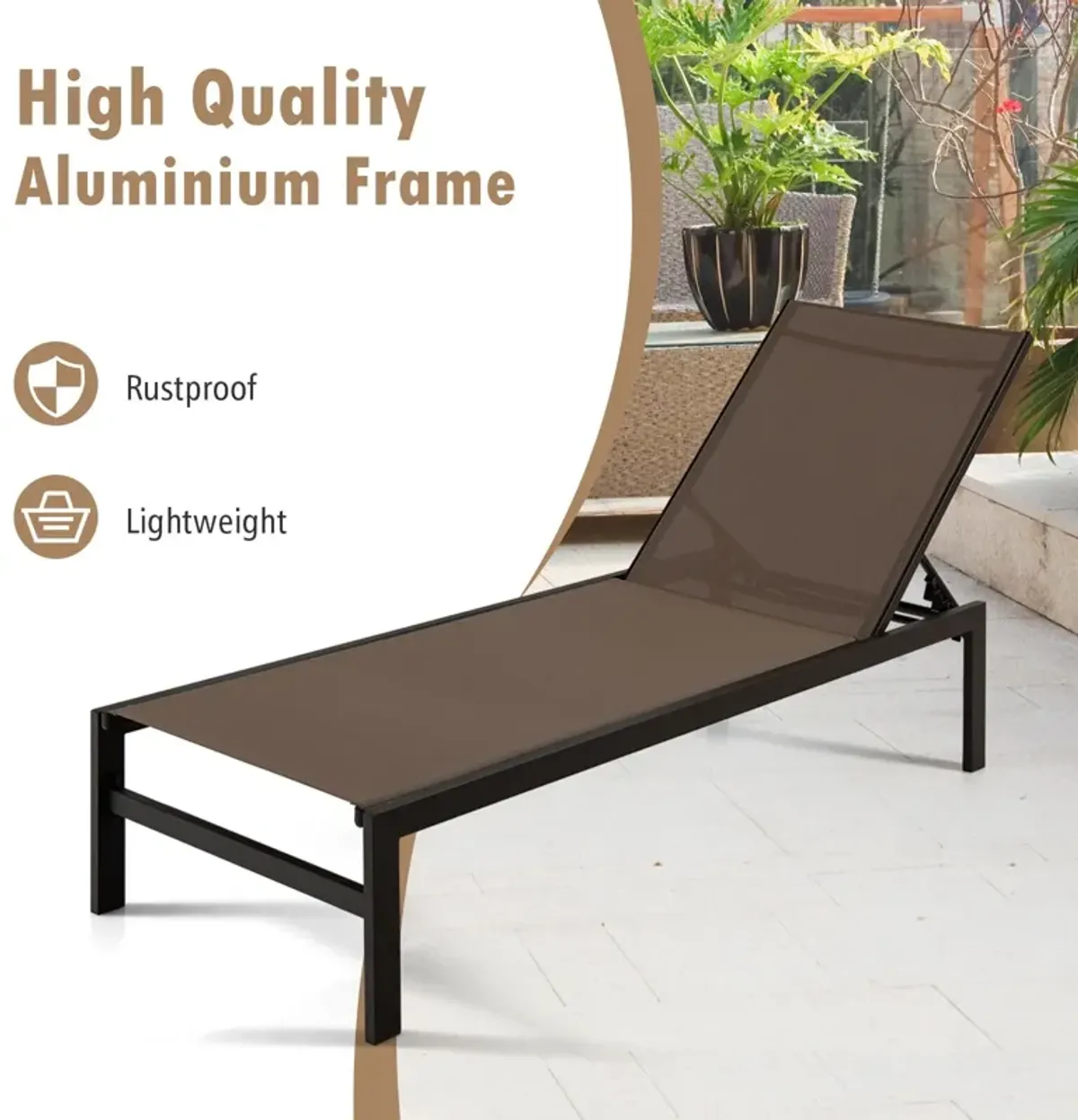 6-Position Chaise Lounge Chairs with Rustproof Aluminium Frame