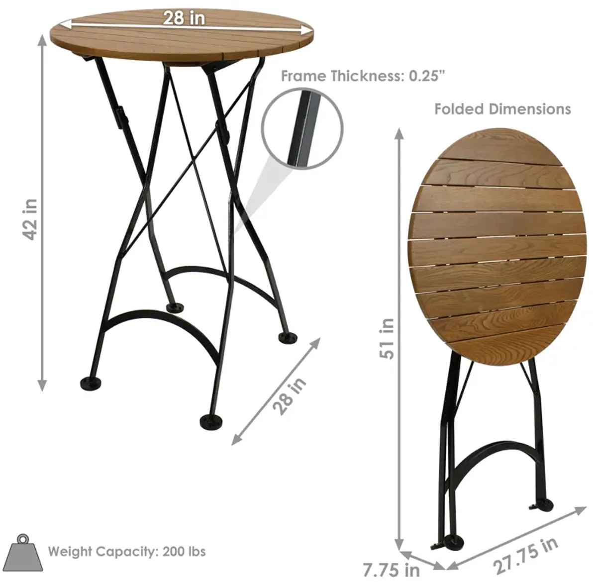 Sunnydaze 28 in European Chestnut Round Folding Patio Bar-Height Table