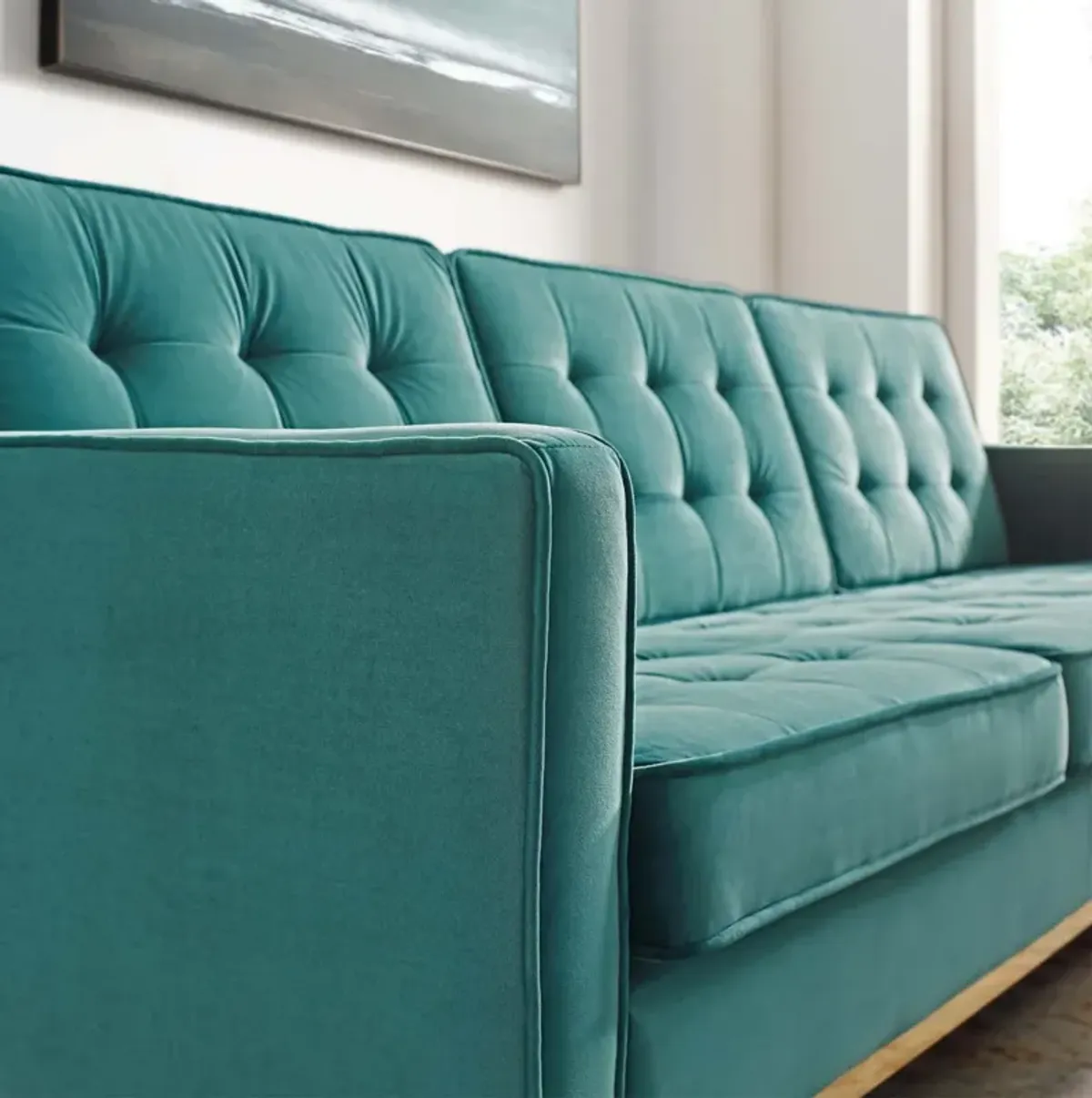 Loft Button Tufted Performance Velvet Sofa - Gold Teal