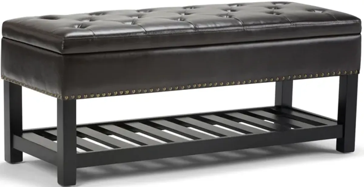 Lomond 43 inch Wide Transitional Rectangle Storage Ottoman Bench in Tanners Brown Faux Leather