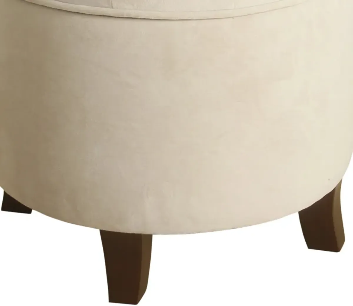 Button Tufted Velvet Upholstered Wooden Ottoman with Hidden Storage, Cream and Brown - Benzara