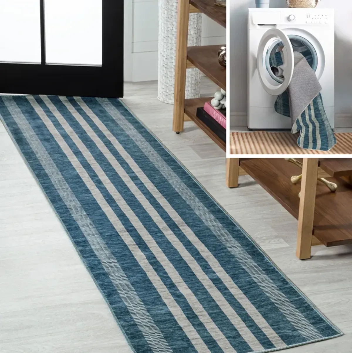 Vichy Geometric Striped Machine Washable Area Rug