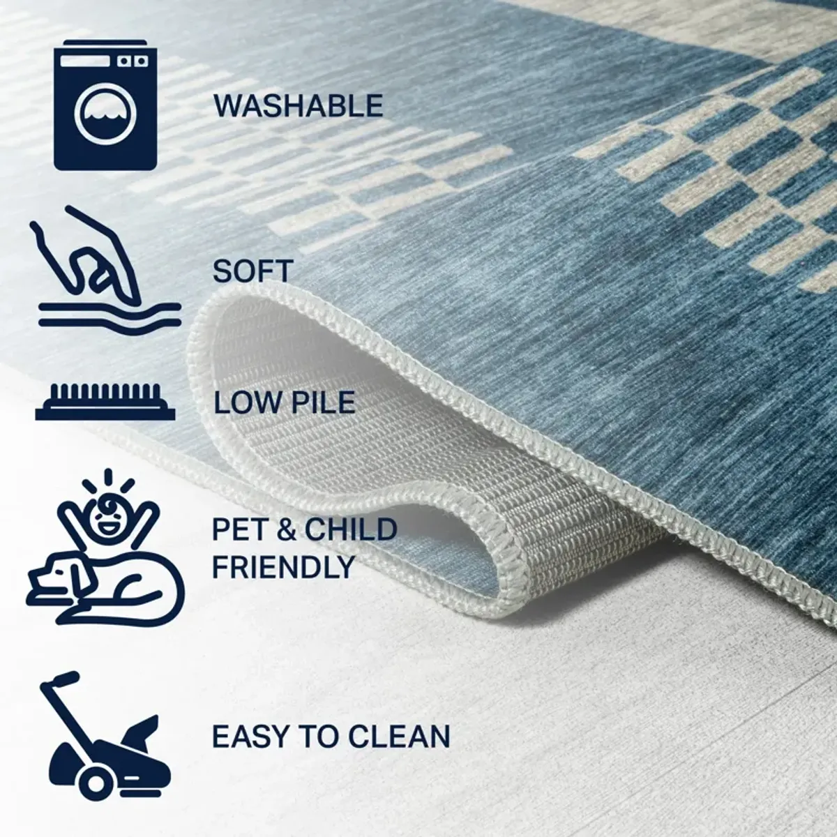 Vichy Geometric Striped Machine Washable Area Rug