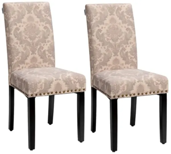 Set of 2 Fabric Upholstered Dining Chairs with Nailhead