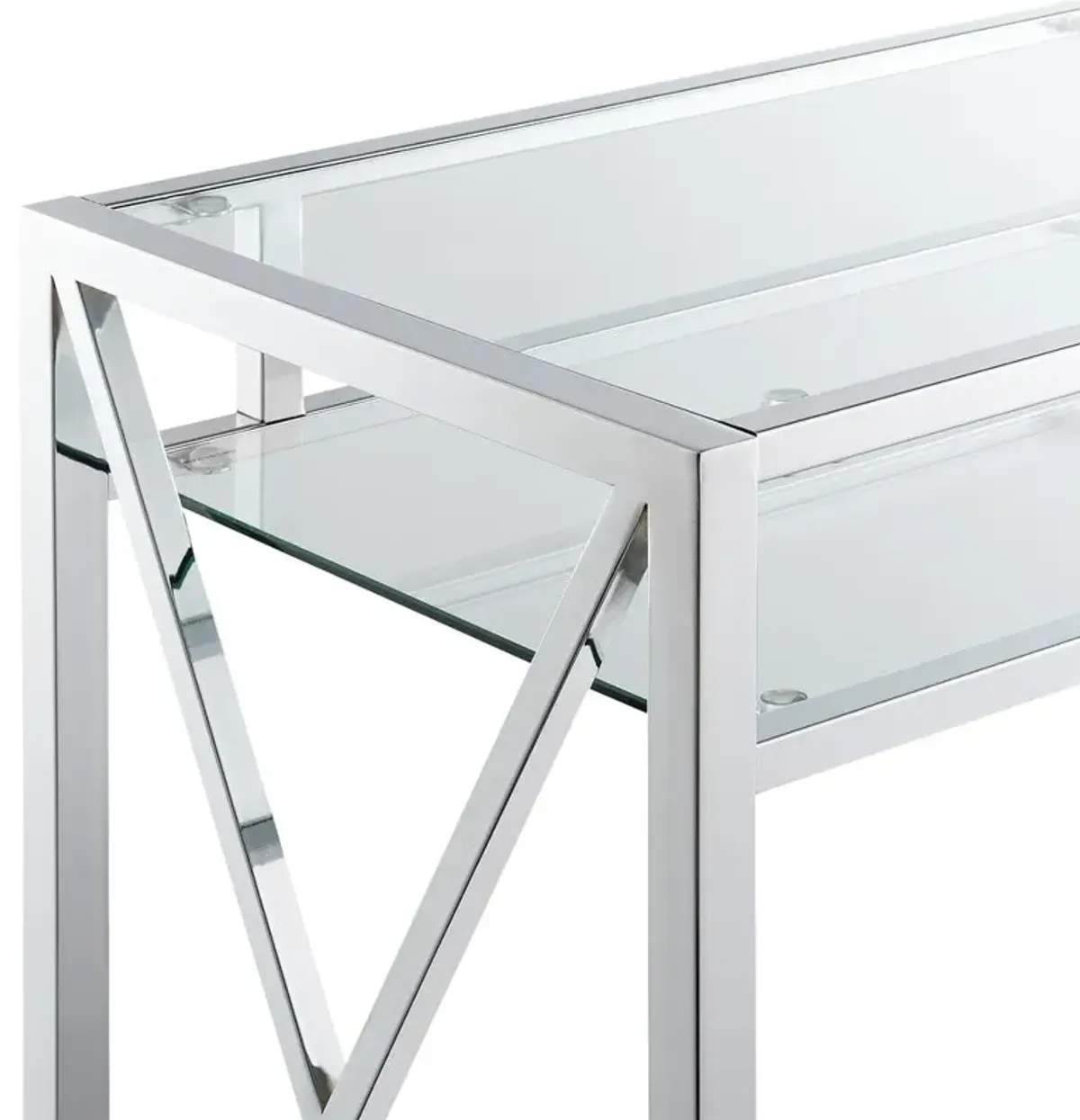 Convenience Concepts Oxford Chrome 42 Inch Desk, Clear Glass/Chrome