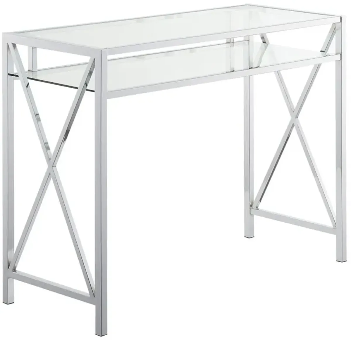 Convenience Concepts Oxford Chrome 42 Inch Desk, Clear Glass/Chrome