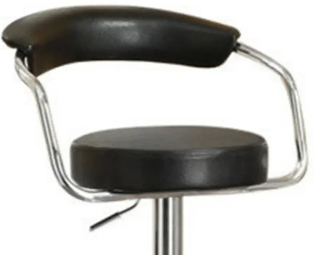 Round Seat Bar Stool With Gas Lift Black and Silver Set of 2-Benzara