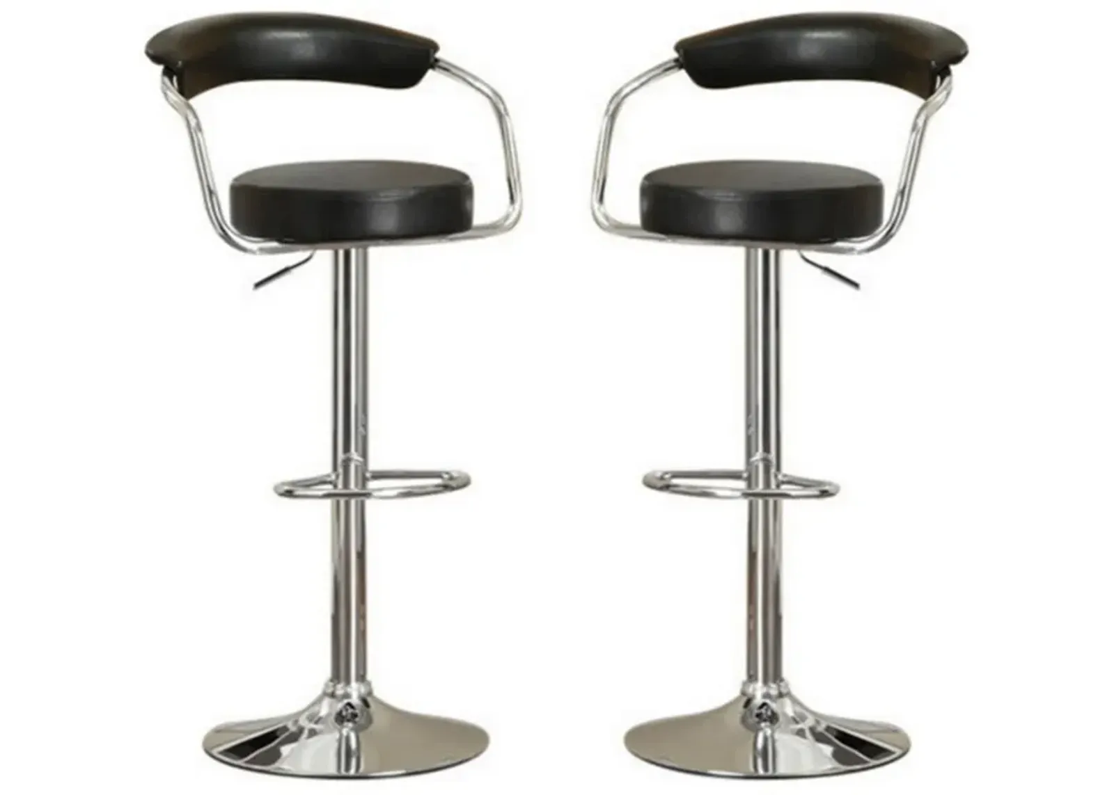 Round Seat Bar Stool With Gas Lift Black and Silver Set of 2-Benzara