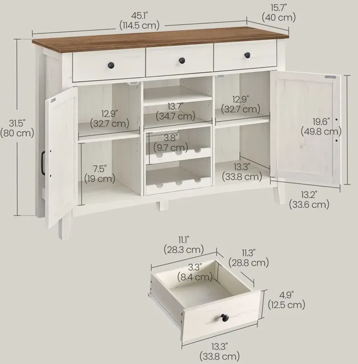 Farmhouse Buffet Cabinet with Wine Rack Stone Gray