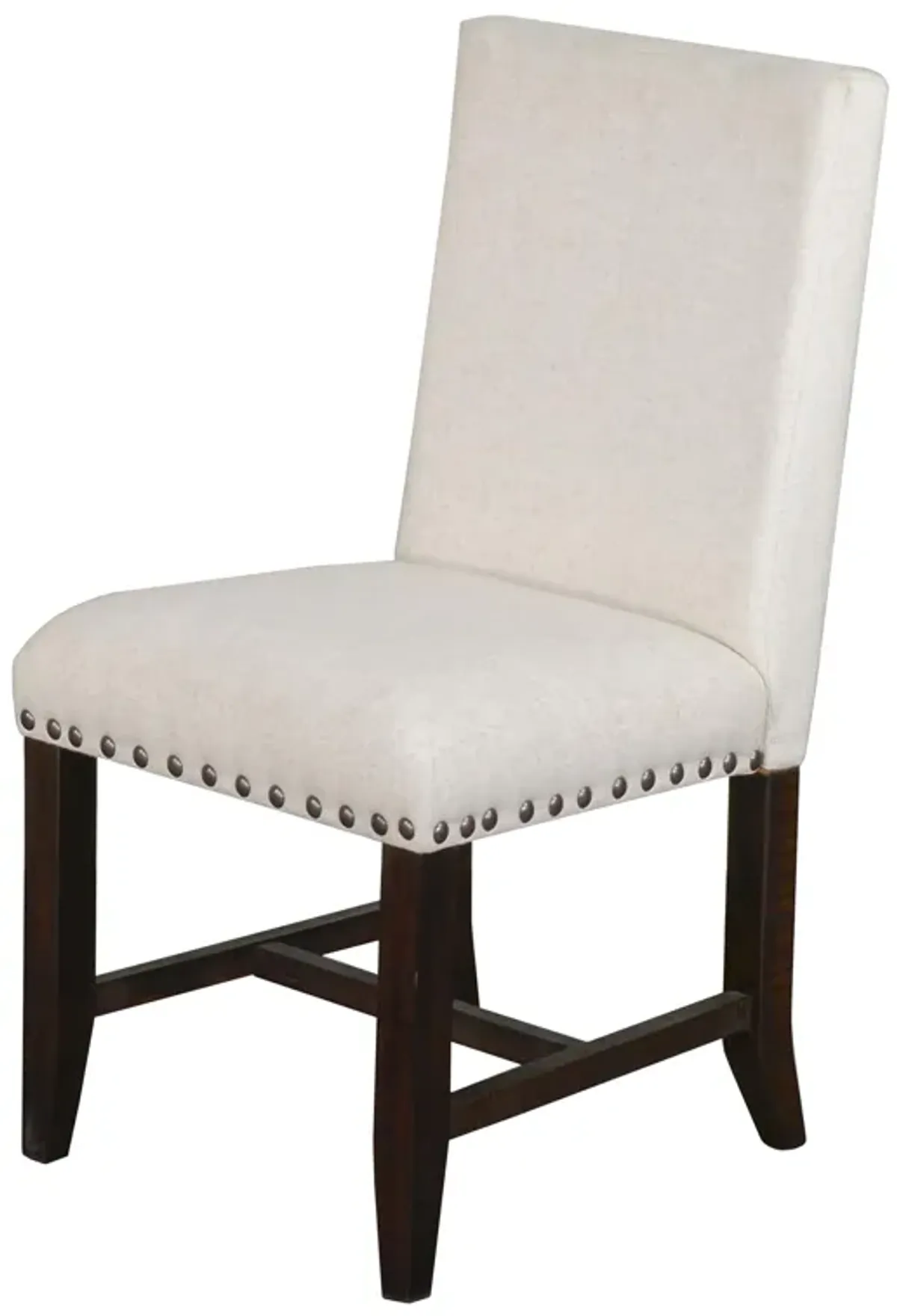 Anva Dining Chair Set of 2, Ivory, Nailhead Trim, Black Mahogany - Benzara