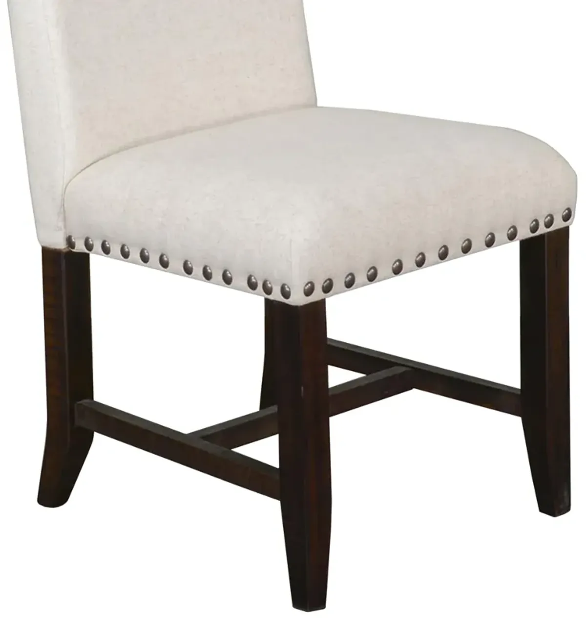 Anva Dining Chair Set of 2, Ivory, Nailhead Trim, Black Mahogany - Benzara