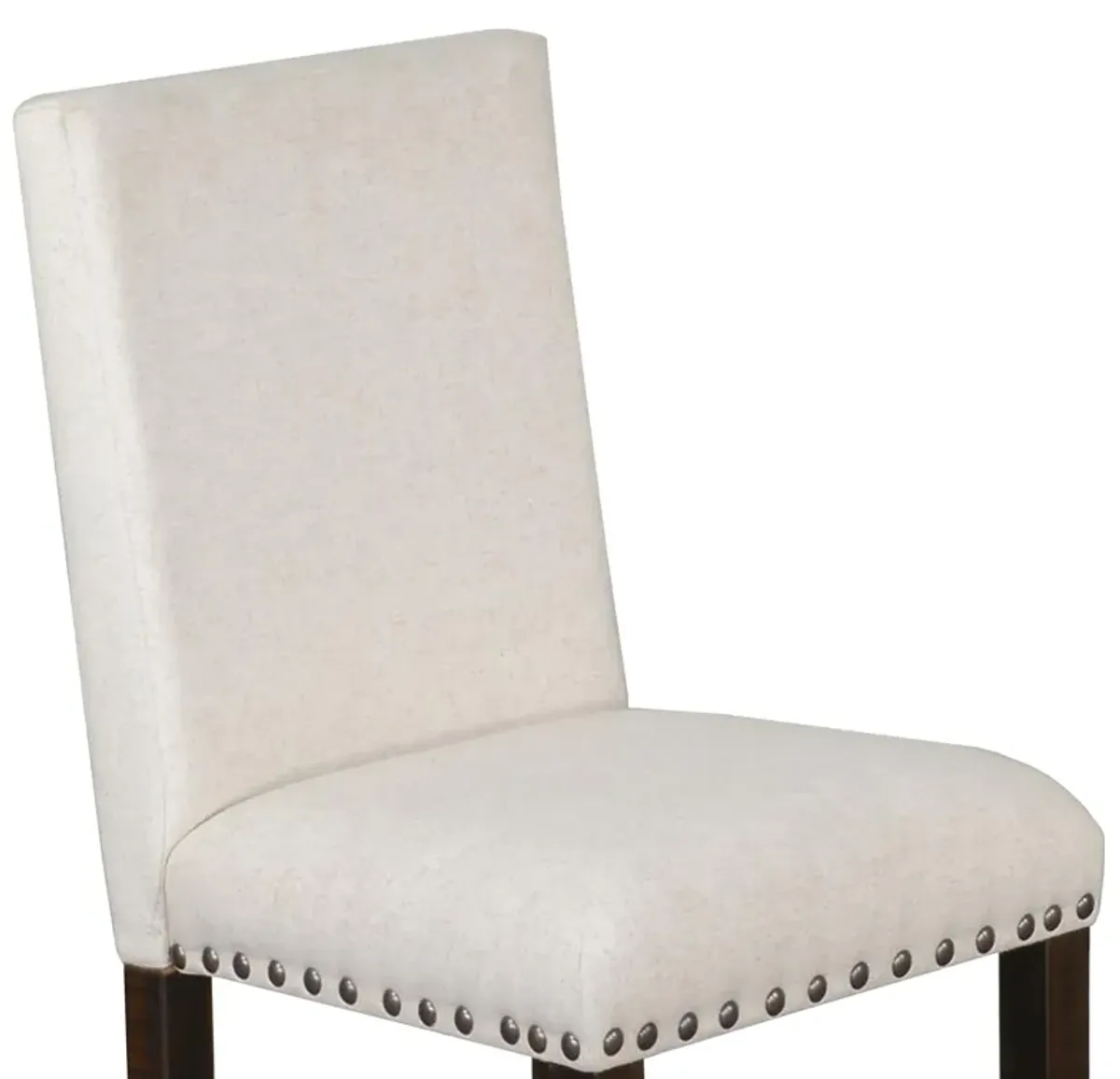 Anva Dining Chair Set of 2, Ivory, Nailhead Trim, Black Mahogany - Benzara