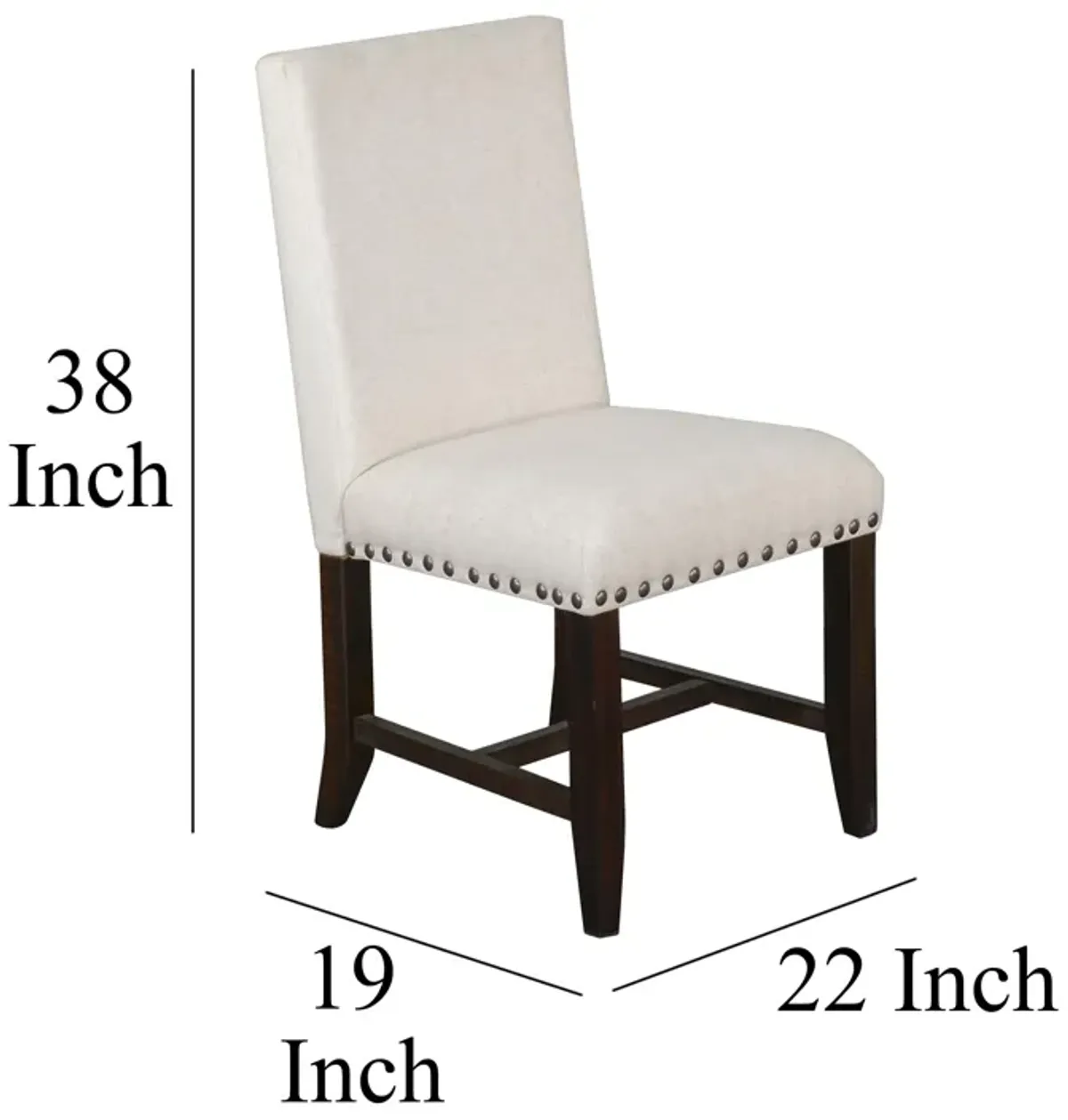 Anva Dining Chair Set of 2, Ivory, Nailhead Trim, Black Mahogany - Benzara