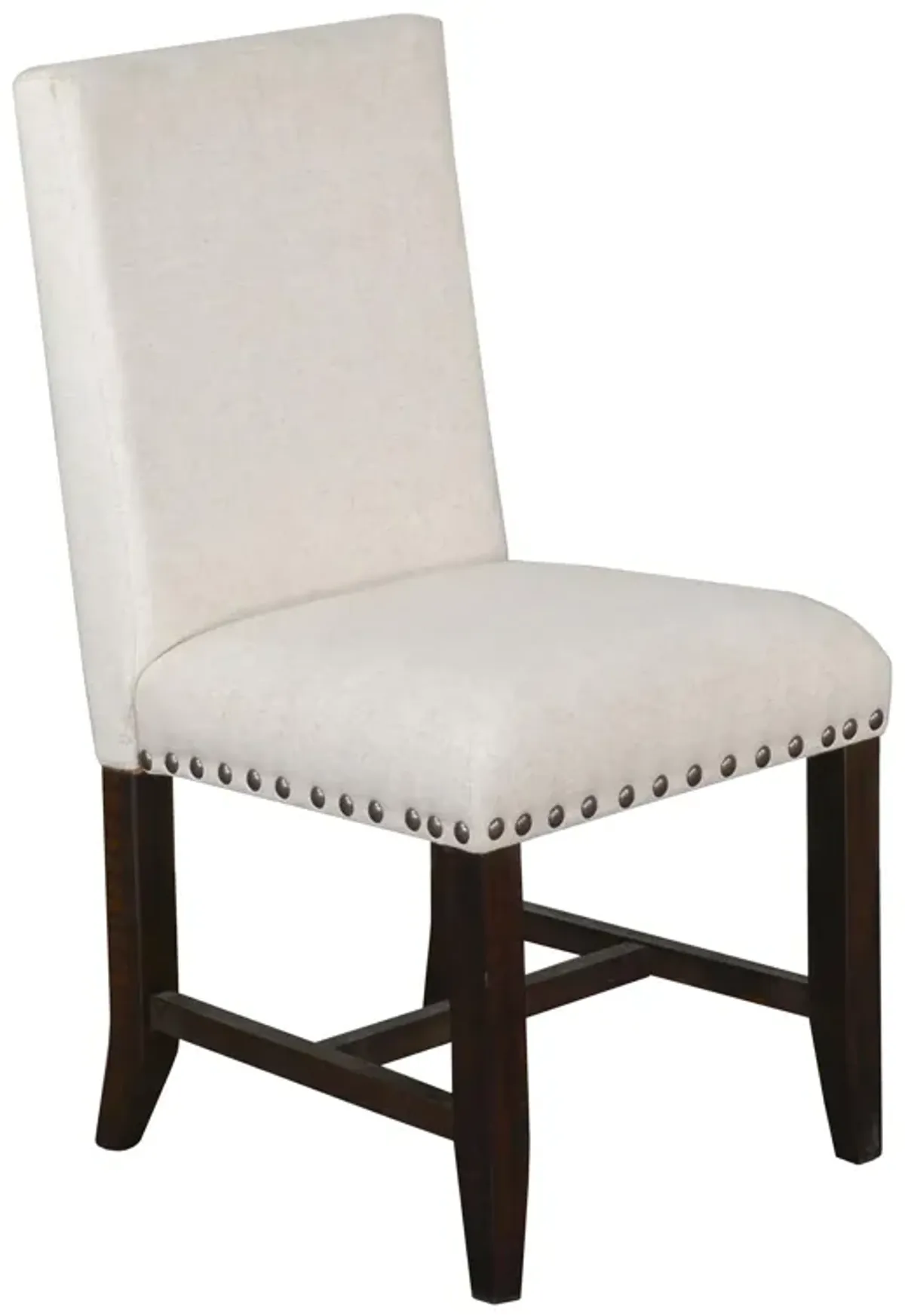 Anva Dining Chair Set of 2, Ivory, Nailhead Trim, Black Mahogany - Benzara