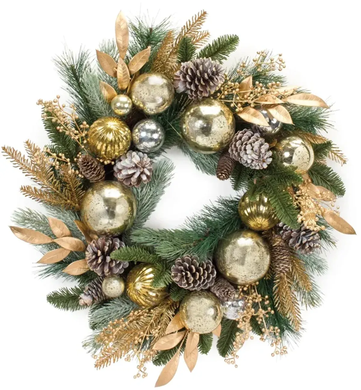 Pine Wreath with Bay Leaves and Ornaments for Holiday Home Décor