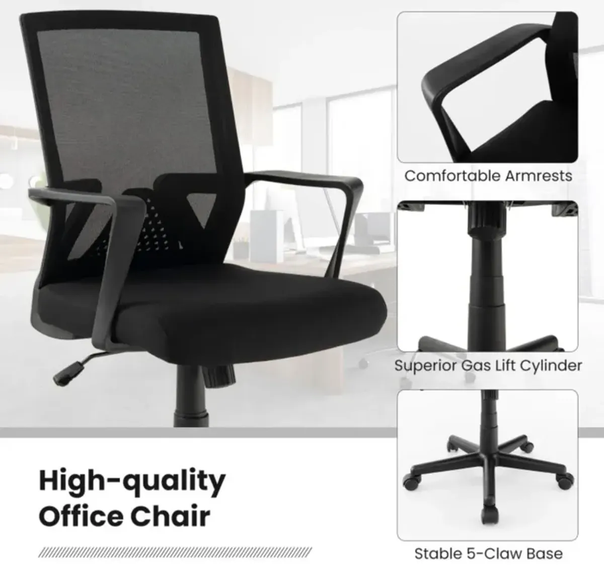 Hivvago Ergonomic Desk Chair with Lumbar Support and Rocking Function-Black