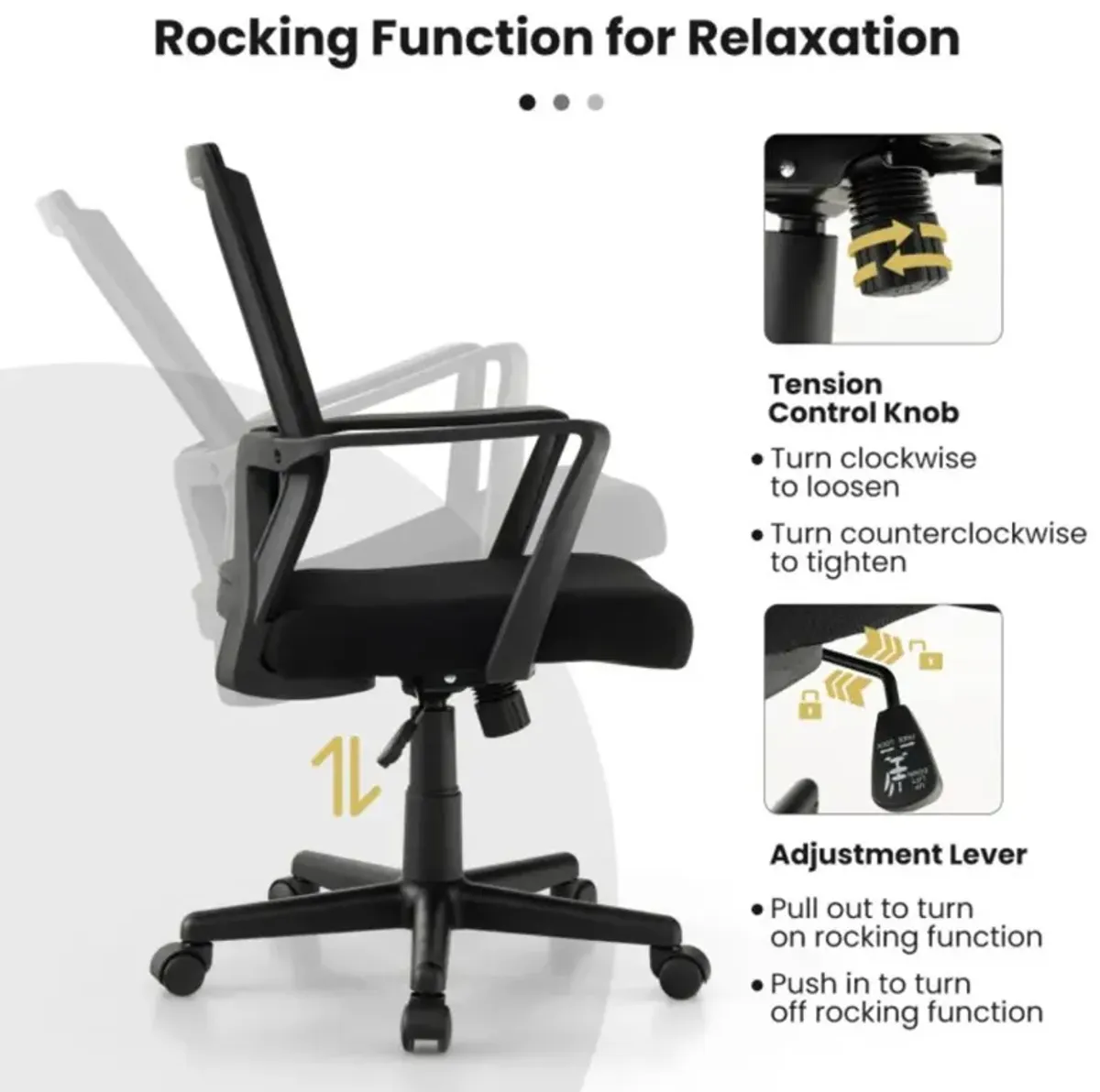 Hivvago Ergonomic Desk Chair with Lumbar Support and Rocking Function-Black