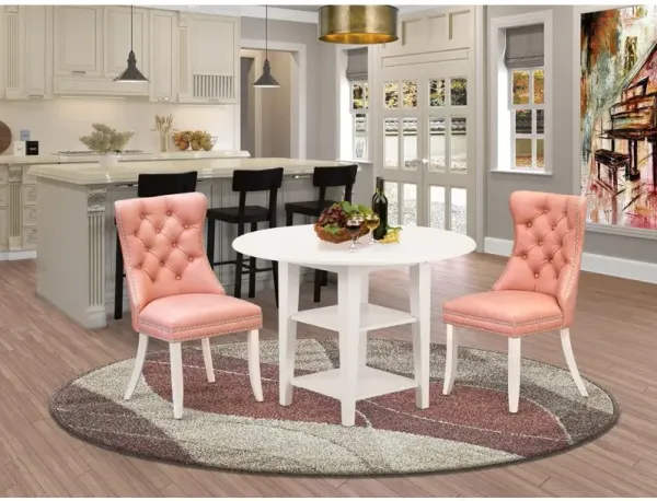 East West Furniture 3 Piece Dining Table Set Contains a Round Dining Table with Dropleaf & Shelves