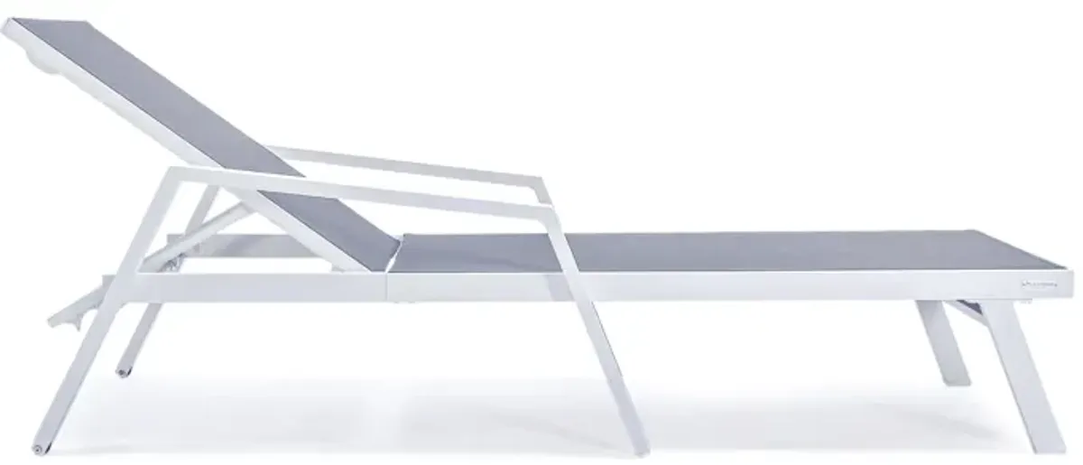 LeisureMod Marlin Adjustable Patio Chaise Lounge Chair with Armrests – White Aluminum Set of 2