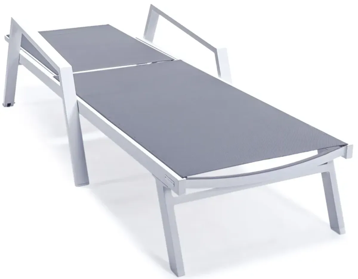 LeisureMod Marlin Adjustable Patio Chaise Lounge Chair with Armrests – White Aluminum Set of 2