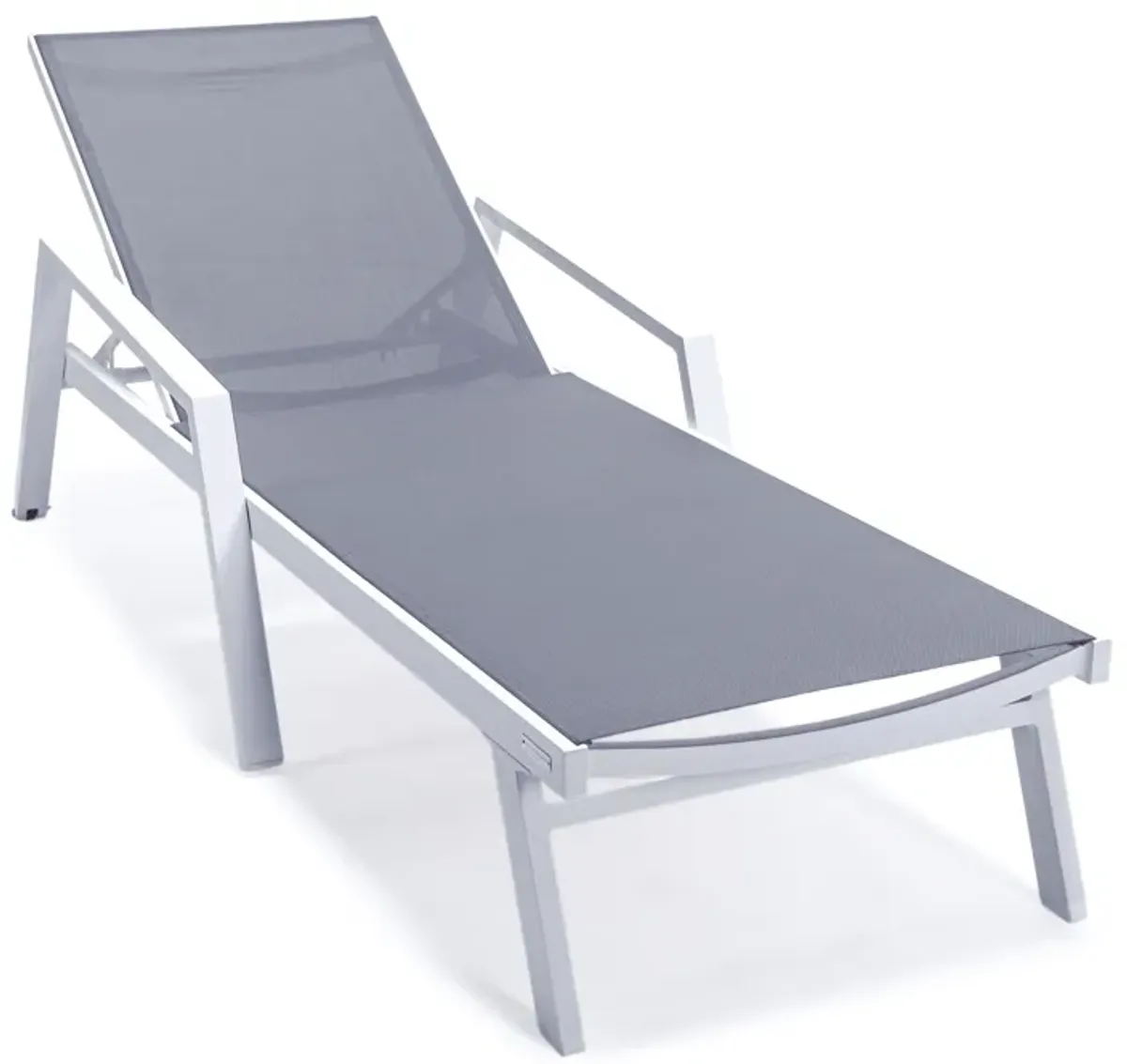 LeisureMod Marlin Adjustable Patio Chaise Lounge Chair with Armrests – White Aluminum Set of 2