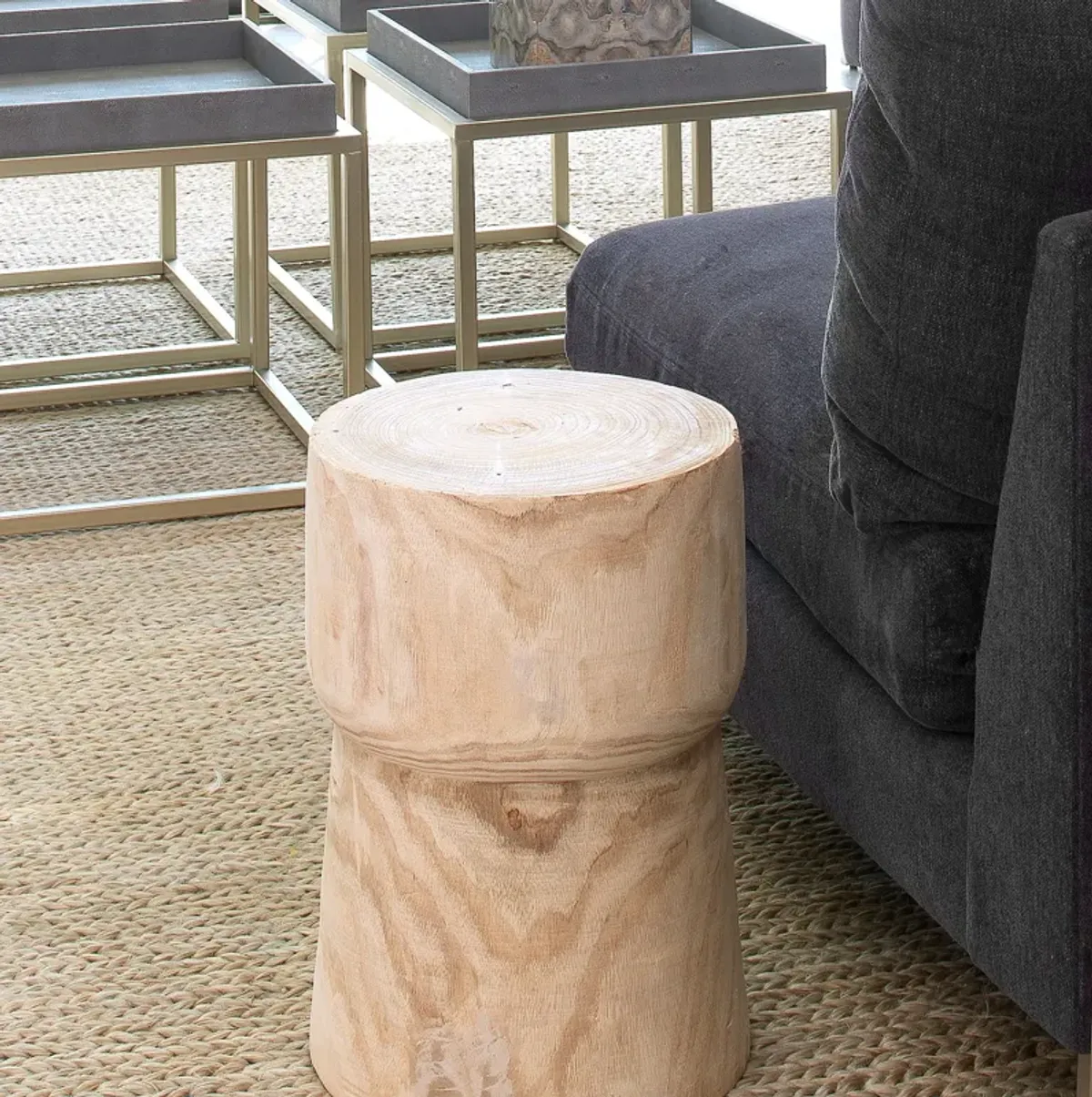 17.75" Tortilla Brown Round Contemporary Wooden Yucca Side Table