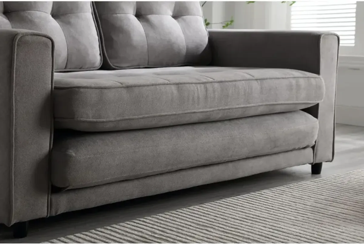 Convertible Sofa Bed Set in Gray & Beige Linen Fabric