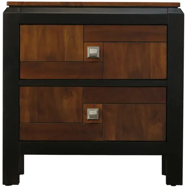 28 Inch Handcrafted Bedside Nightstand, 2 Drawers, Sleek Wood Pattern, Square Knobs, Walnut Brown-Benzara