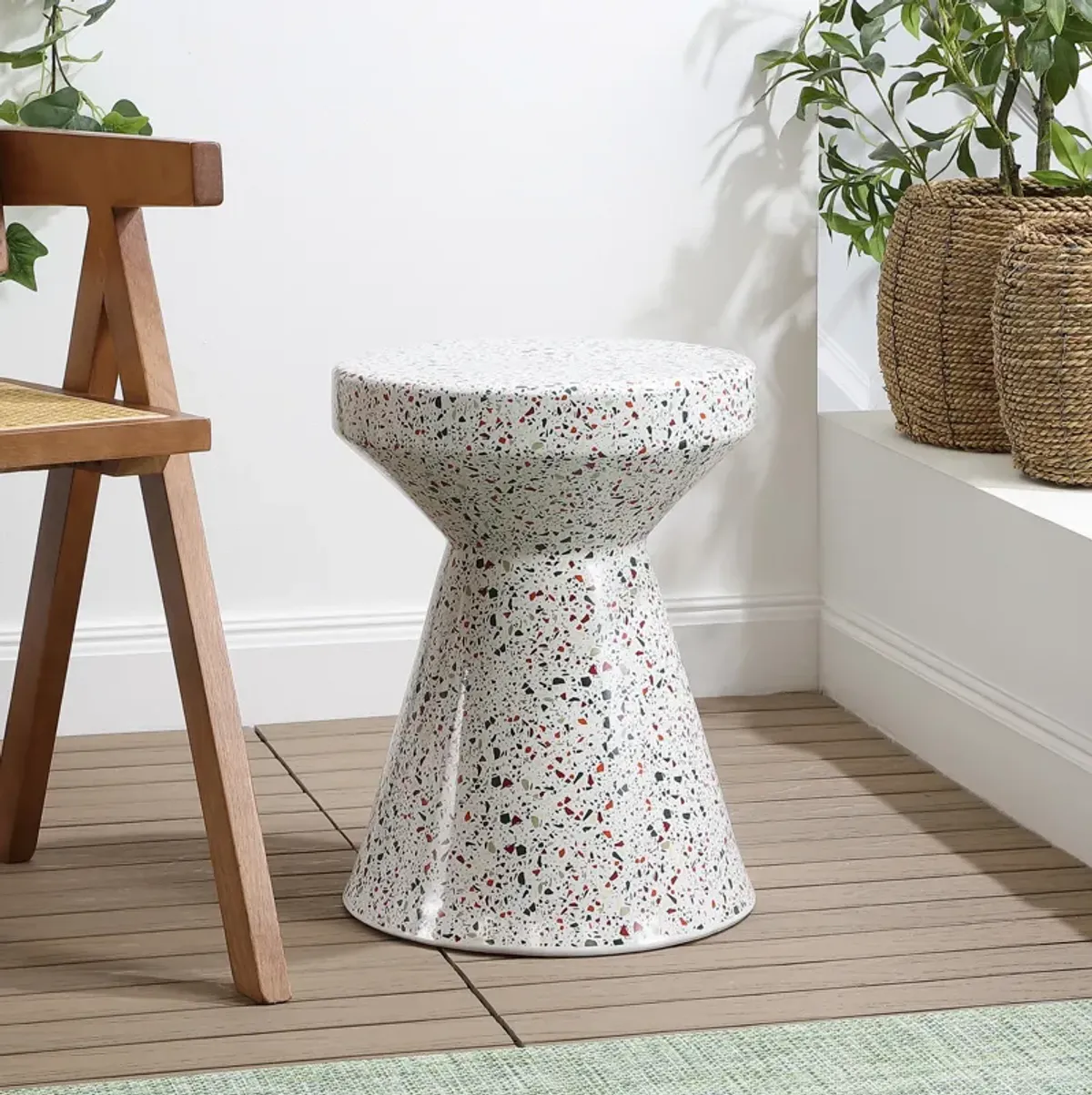 Xenia Modern Bohemian Terrazzo Indoor/Outdoor Drum Accent Table