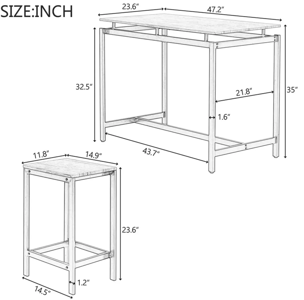 Merax Industrial 5-Piece Kitchen Counter Height Table Dining  Set