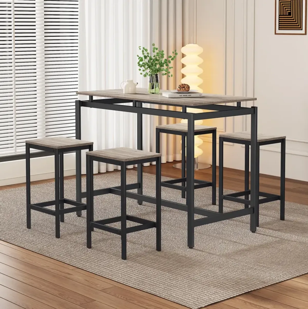 Merax Industrial 5-Piece Kitchen Counter Height Table Dining  Set