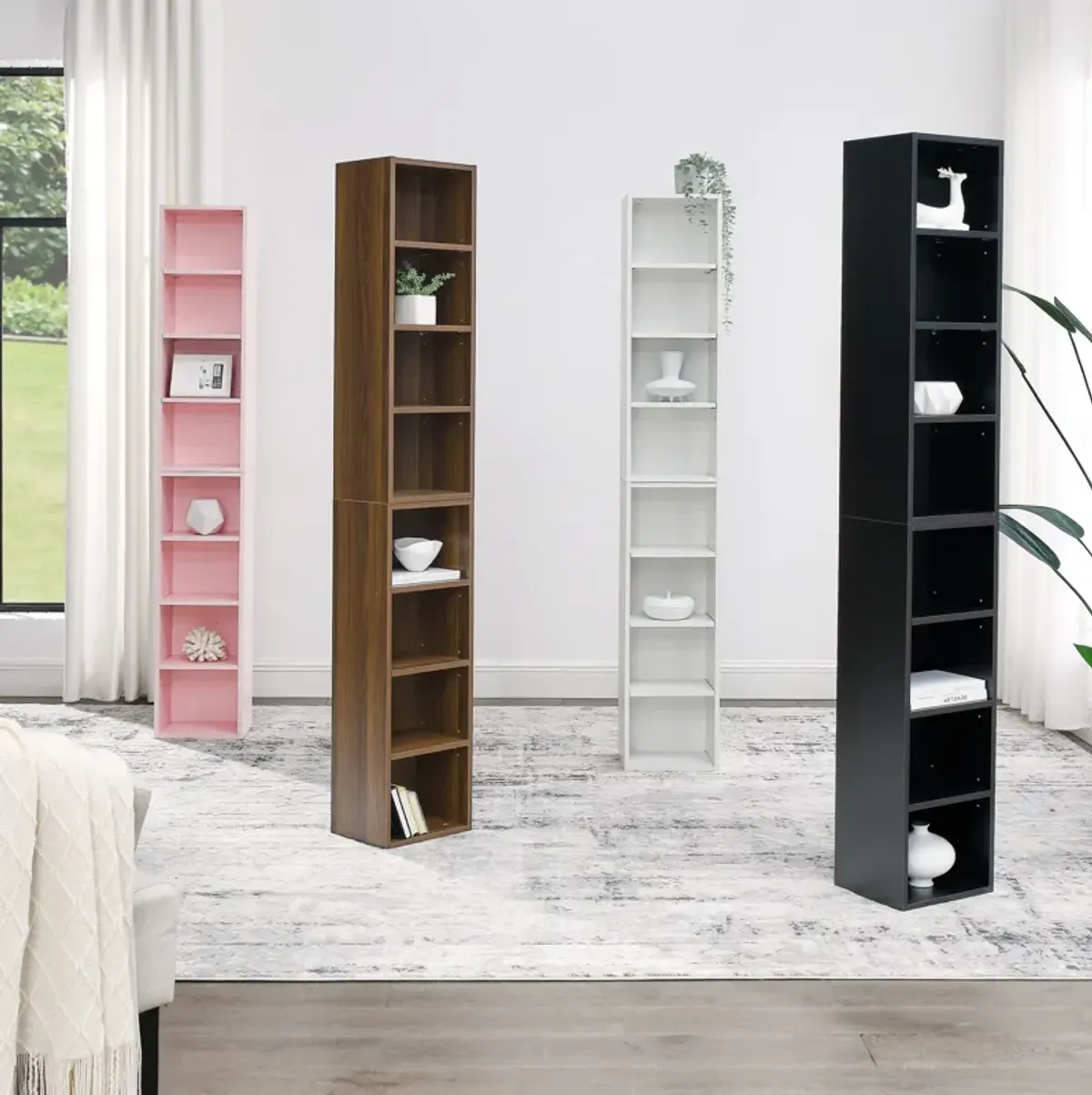 70.9 in.Tall Wood 4-Shelf Standard Bookcase with Shelves (Set of 2)