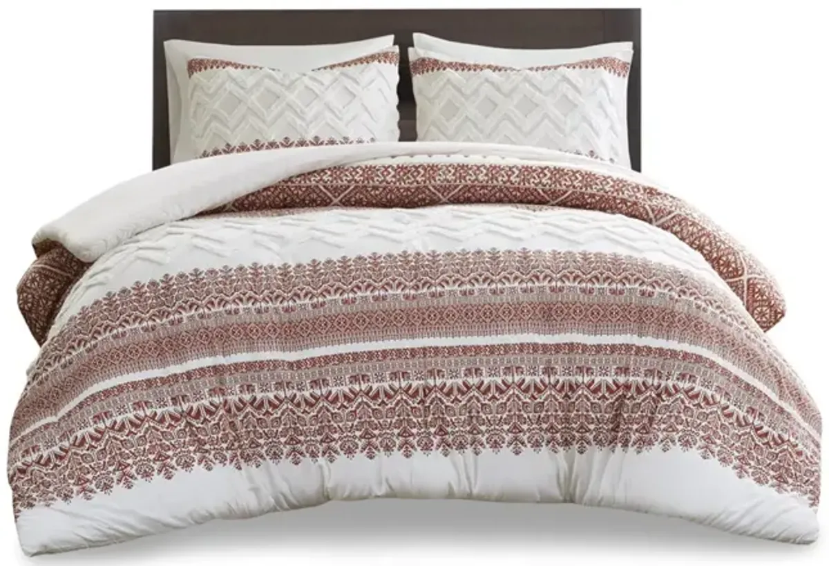 Gracie Mills Robbins Chenille Tufted 3-Piece Cotton Duvet Cover Set