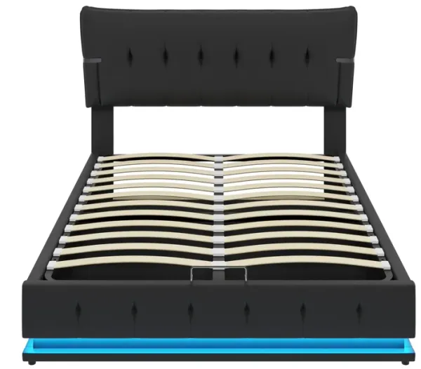 Merax Hydraulic Storage PU Platform Bed