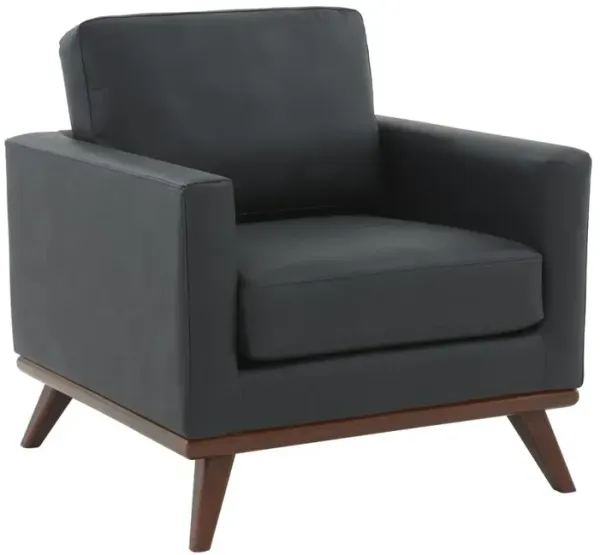 LeisureMod Chester Modern Leather Accent Arm Chair With Birch Wood Base, Black