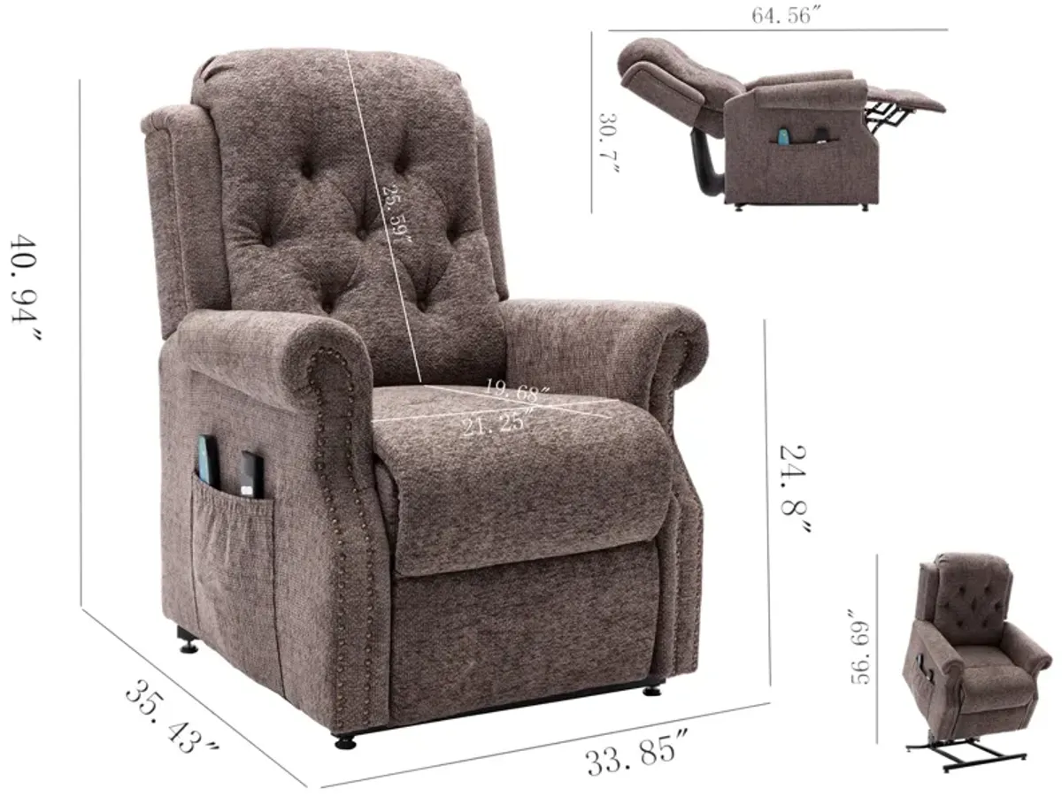 Blue Elderly Soft Chenille Fabric Power-Lift Recliner with 8-Point Massage and Remote Control