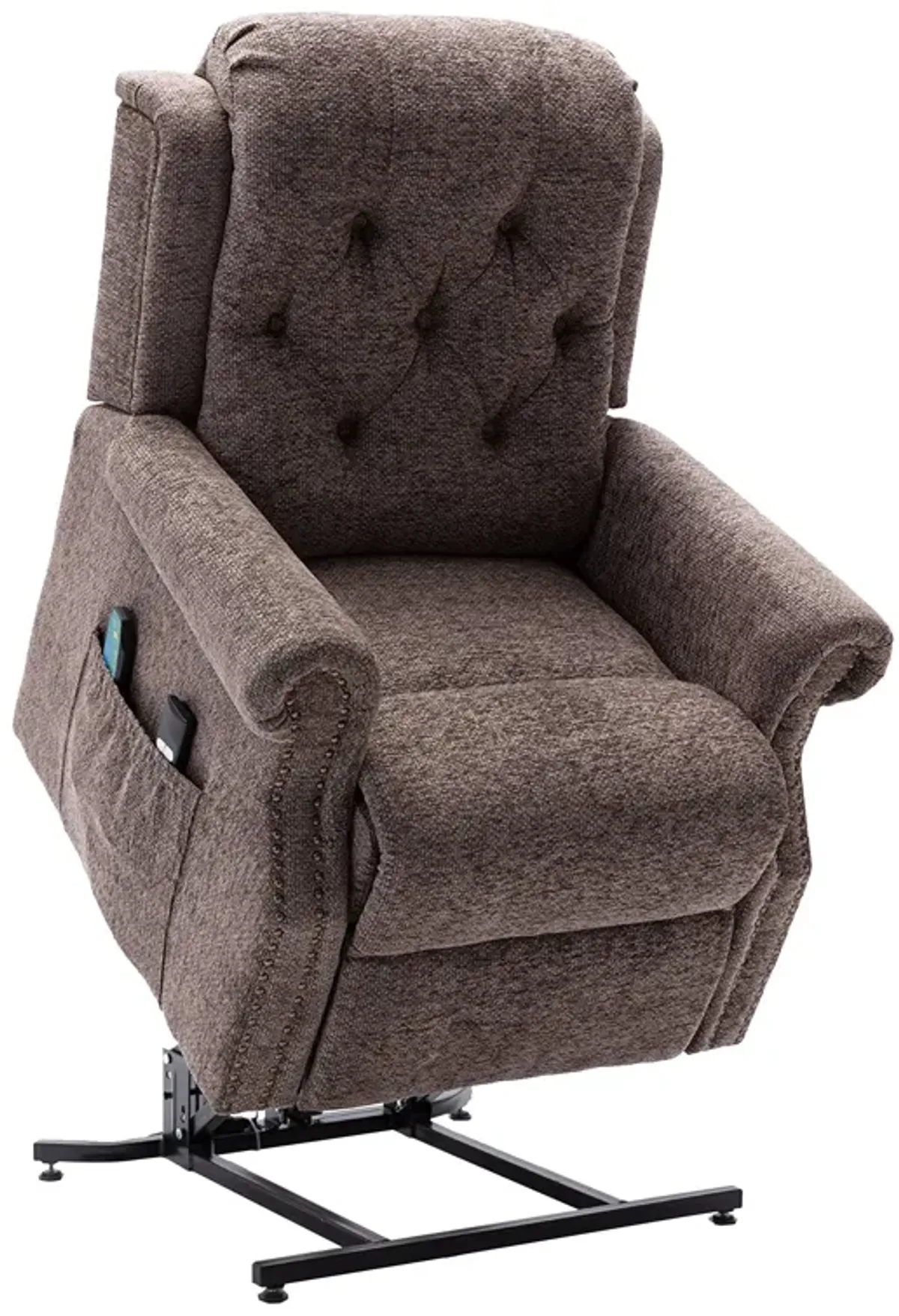 Blue Elderly Soft Chenille Fabric Power-Lift Recliner with 8-Point Massage and Remote Control