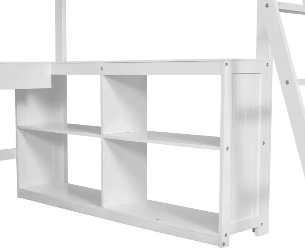 Merax Loft Bed with Desk  and Storage Shelves