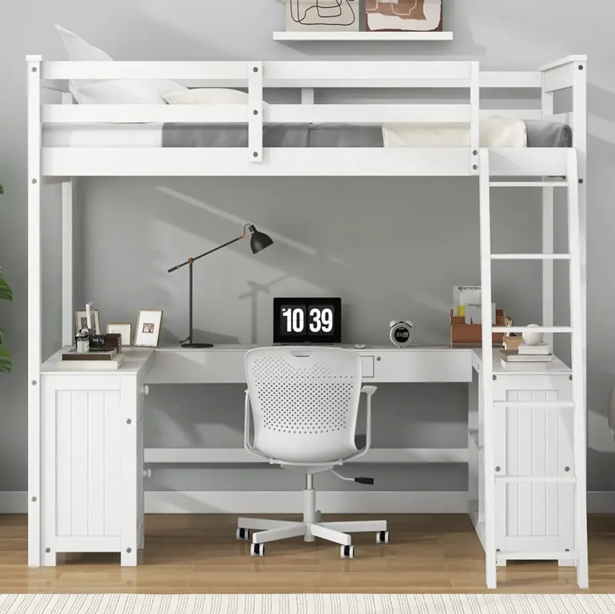 Merax Loft Bed with Desk  and Storage Shelves