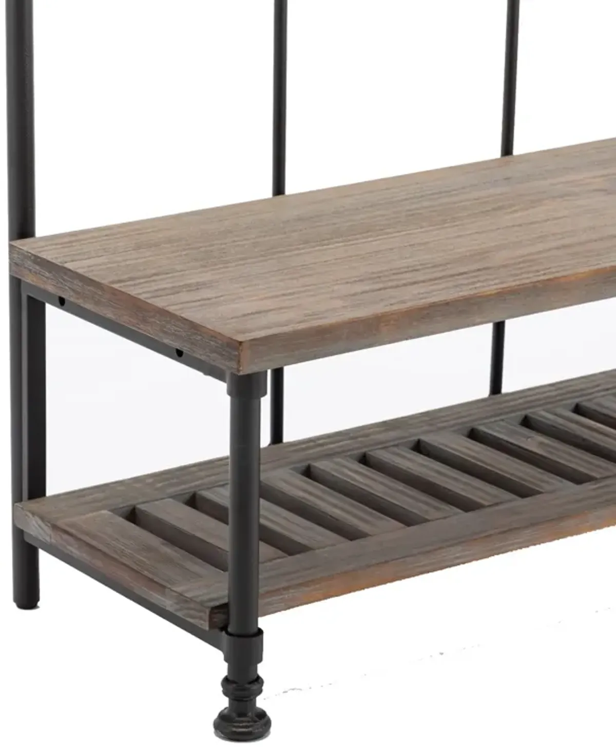 Wood and Metal Industrial Hall Tree with Bench, Brown-Benzara