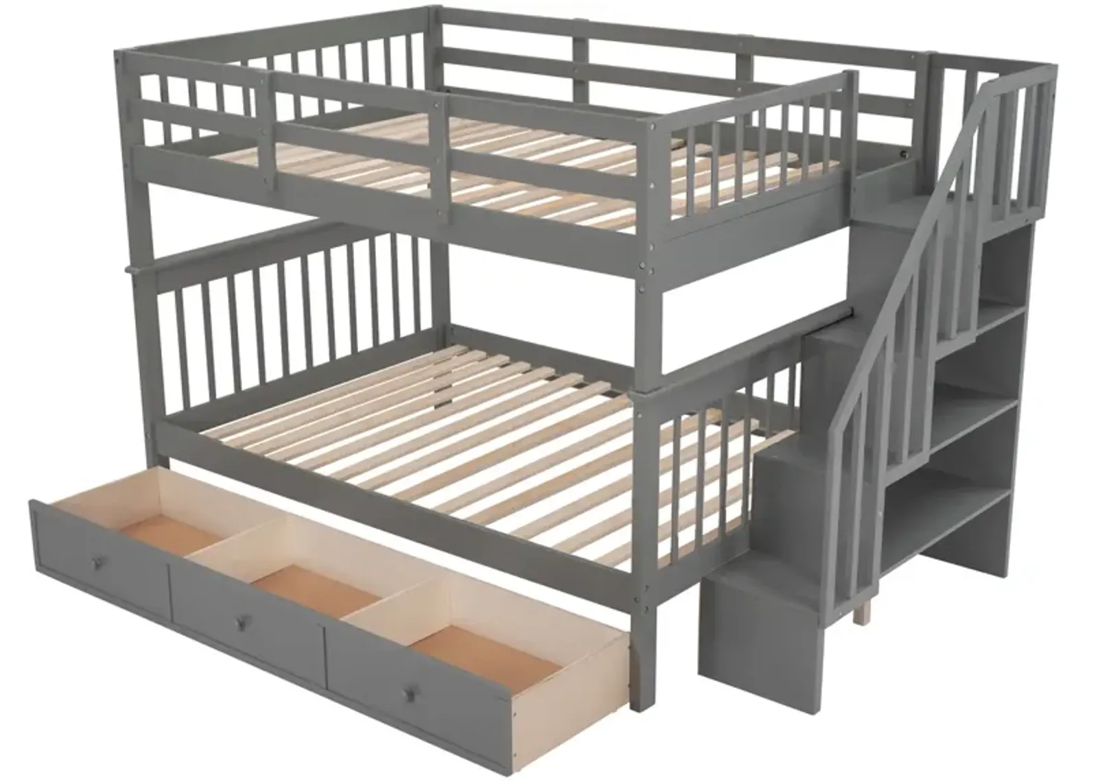 Stairway Full-Over-Full Bunk Bed With Drawer, Storage And Guard Rail For Bedroom