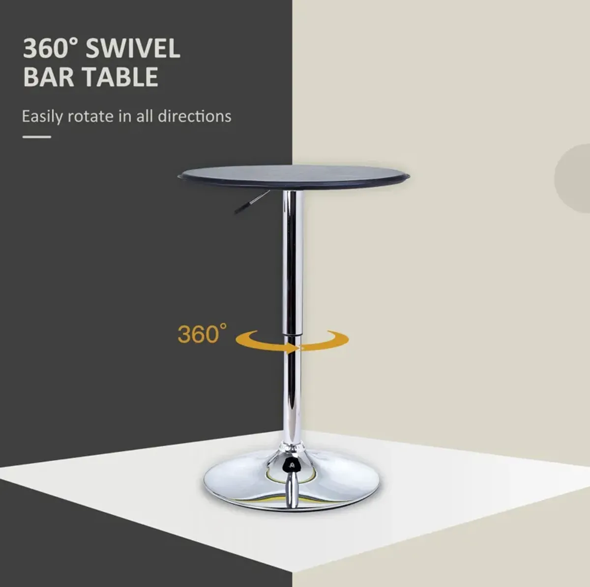 Sleek Home Bar Addition: 25" Round Adjustable Chrome/Black Bistro Table