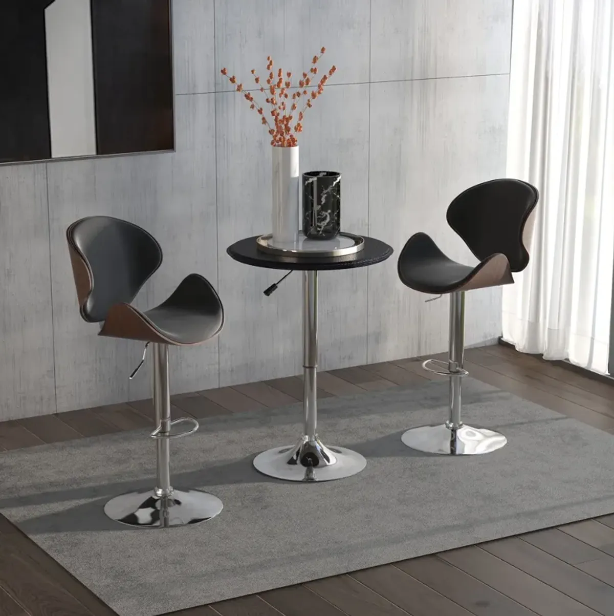 Sleek Home Bar Addition: 25" Round Adjustable Chrome/Black Bistro Table