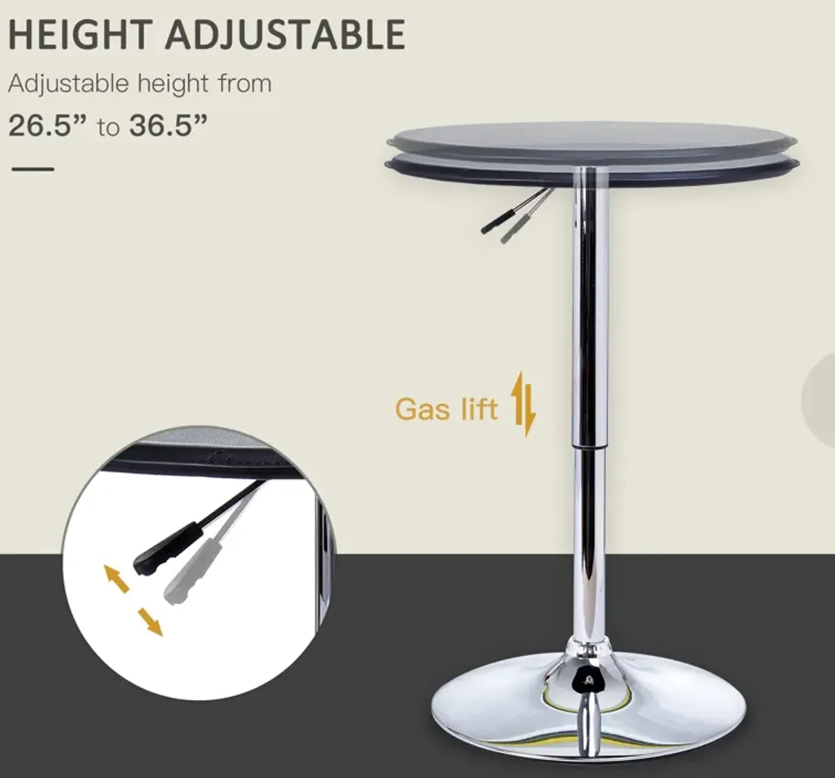 Sleek Home Bar Addition: 25" Round Adjustable Chrome/Black Bistro Table