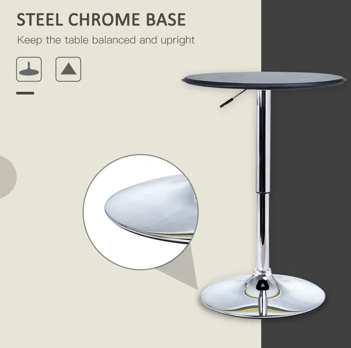 Sleek Home Bar Addition: 25" Round Adjustable Chrome/Black Bistro Table