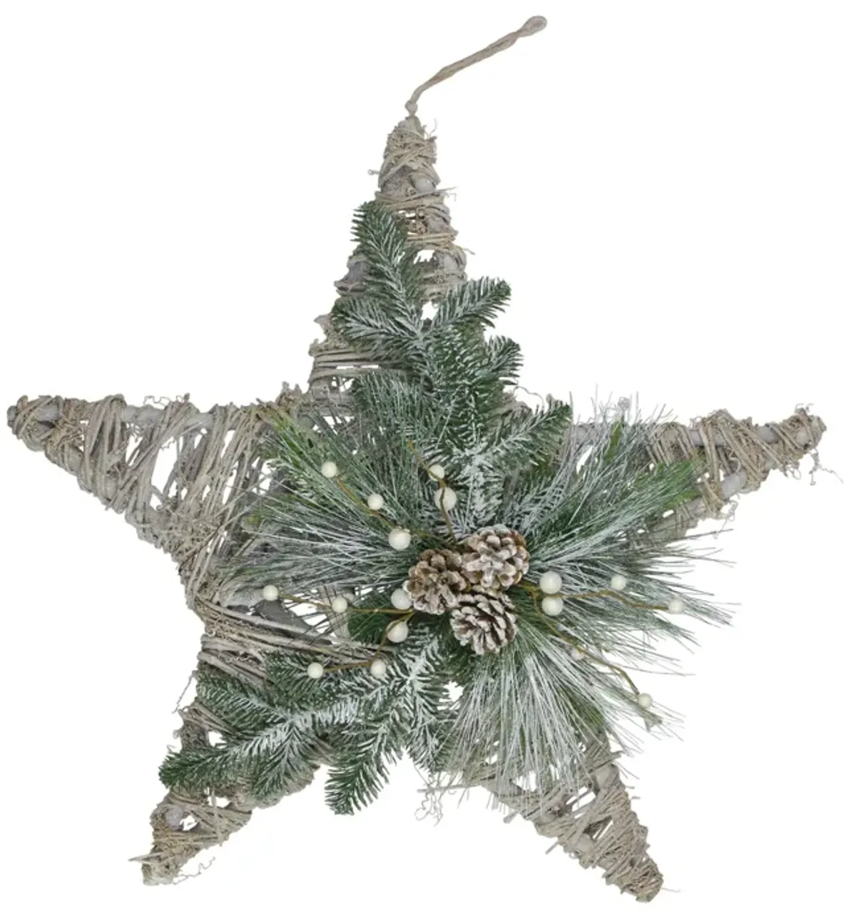 24" Green  Gray  and Brown Frosted Mixed Pine Hanging Star Christmas Ornament