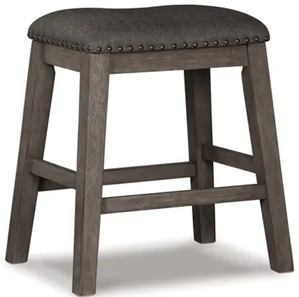 Caity Counter Height Stool Set of 2, Gray Wood Frame, Cushioned Seat - Benzara