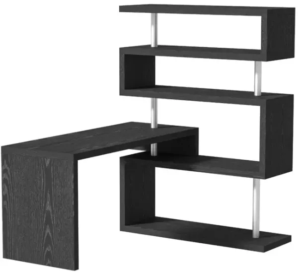 Multifunctional Workspace: 94" L-Shaped Rotating Desk with Display Shelves