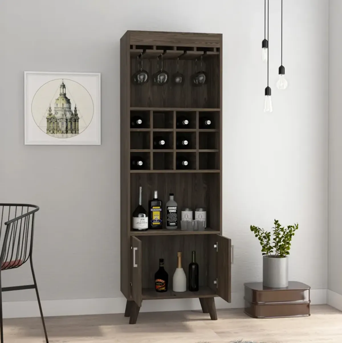 Bar Cabinet Bull, Living Room, Dark Walnut