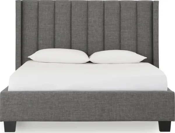 Palermo Queen-size Upholstered Wingback Platform Bed in Dark Stone